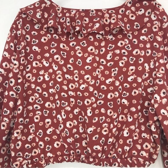 Charming Charlie Burnt Orange Ruffled Wrap Front Autumn Crop Blouse NEW - Picture 9 of 14